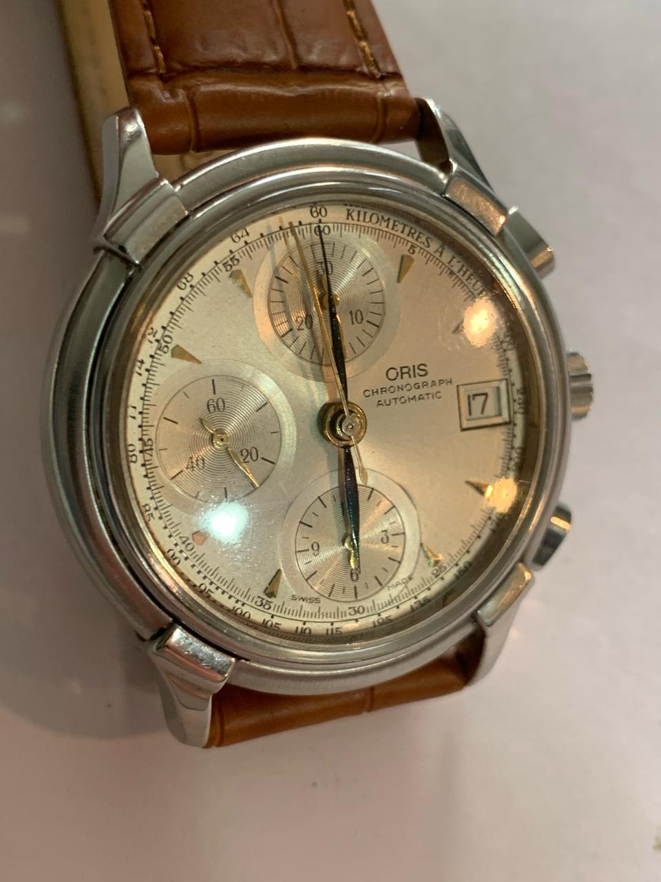 Oris Pilot Chronograph Ref 7397. Case 37mm. Quickset Date. Cal 8750. Yers 1980.