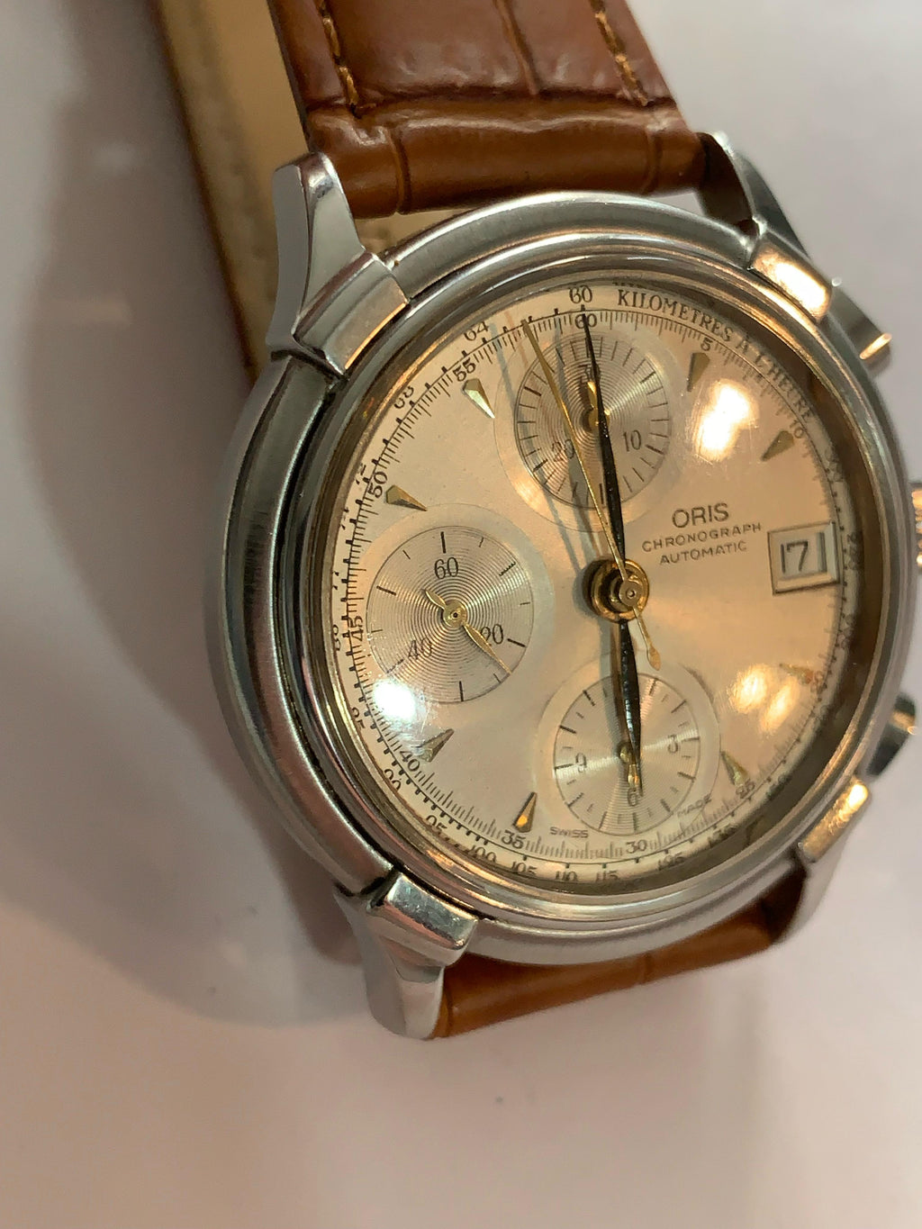 Oris Pilot Chronograph Ref 7397. Case 37mm. Quickset Date. Cal 8750. Yers 1980.