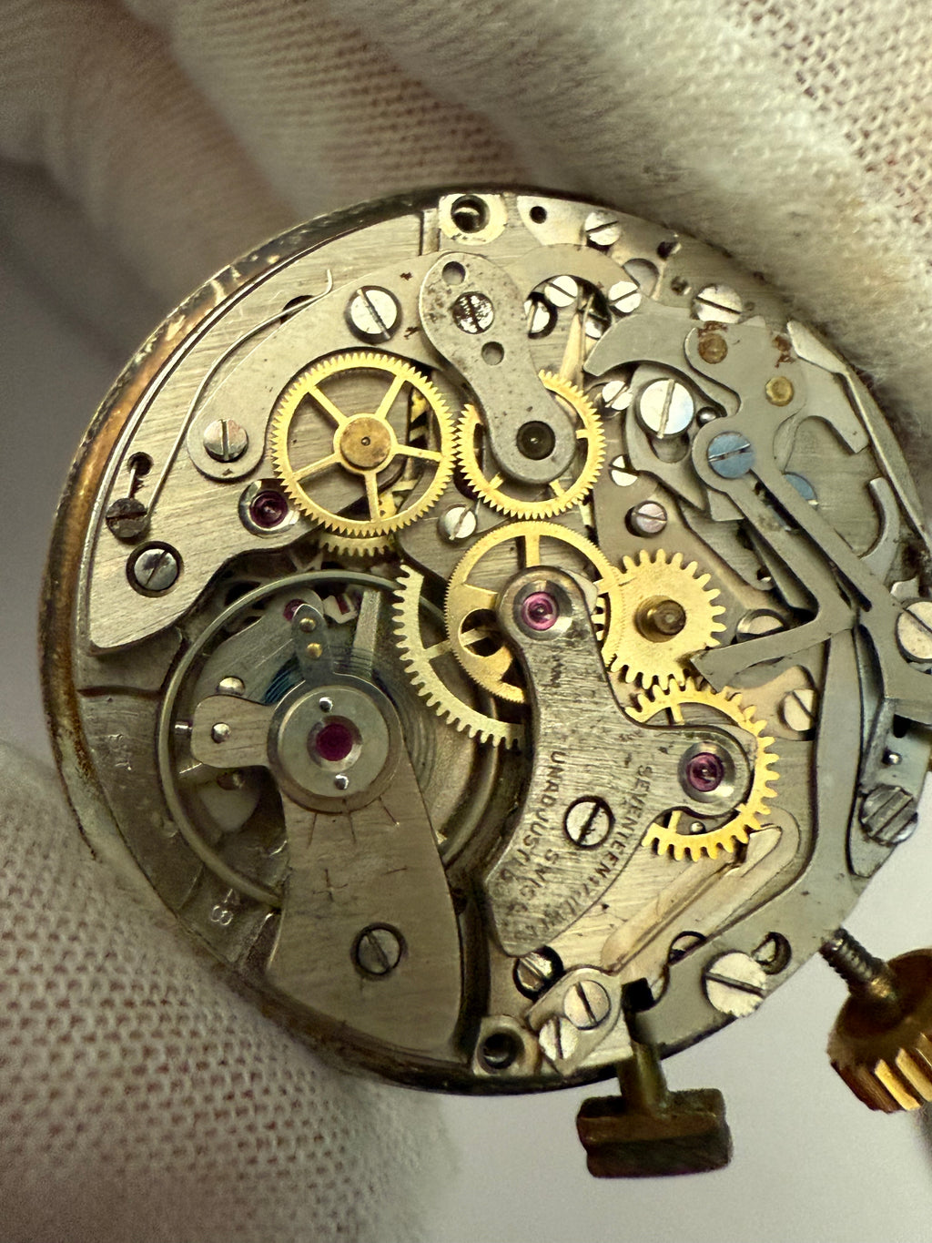 Landeron 248 Chronograph Movement • Fully Serviced • Complete Set with Pushers & Protective Cover • Perfect Working Condition