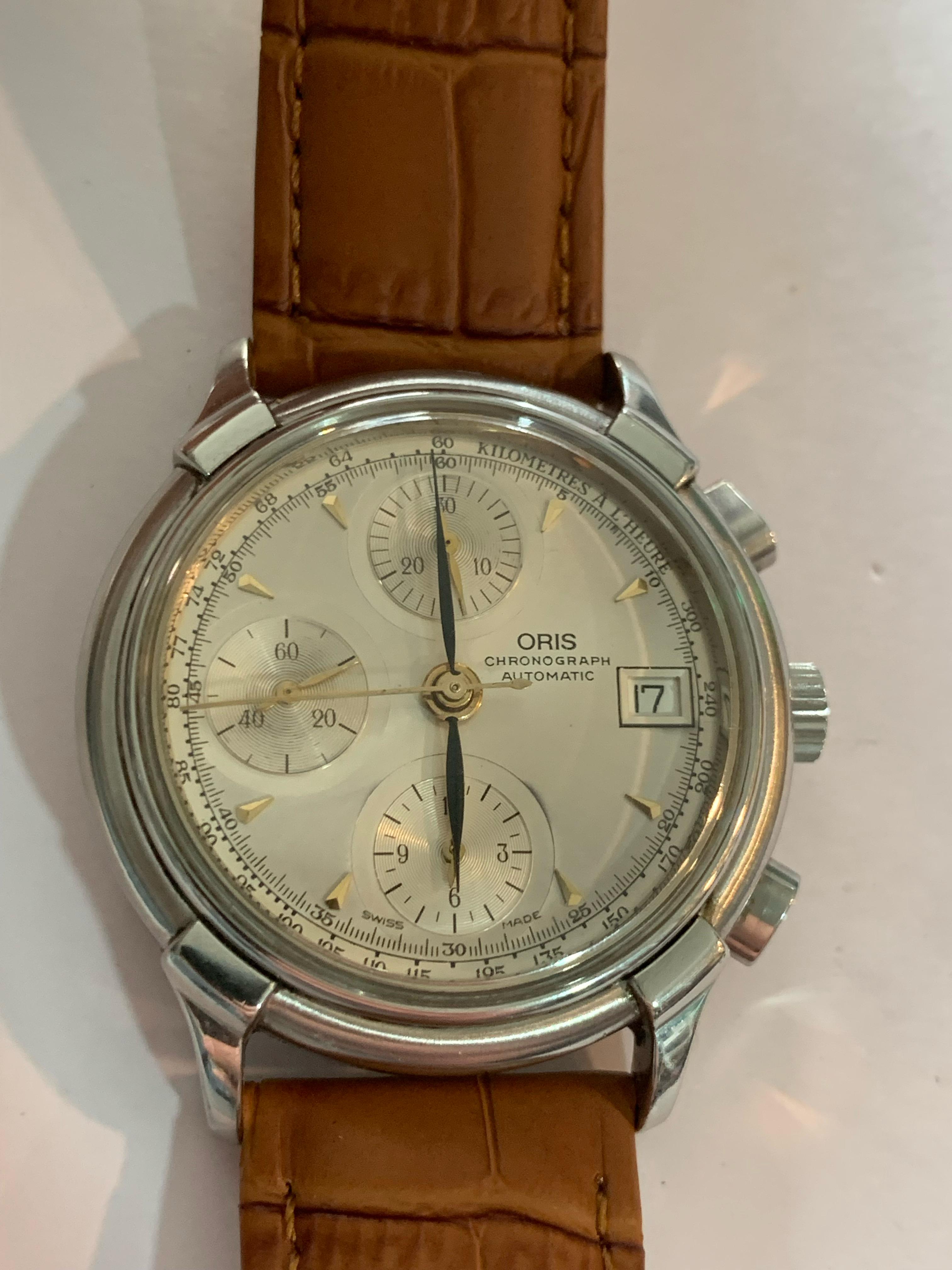 Oris Pilot Chronograph Ref 7397. Case 37mm. Quickset Date. Cal 8750. Yers 1980.