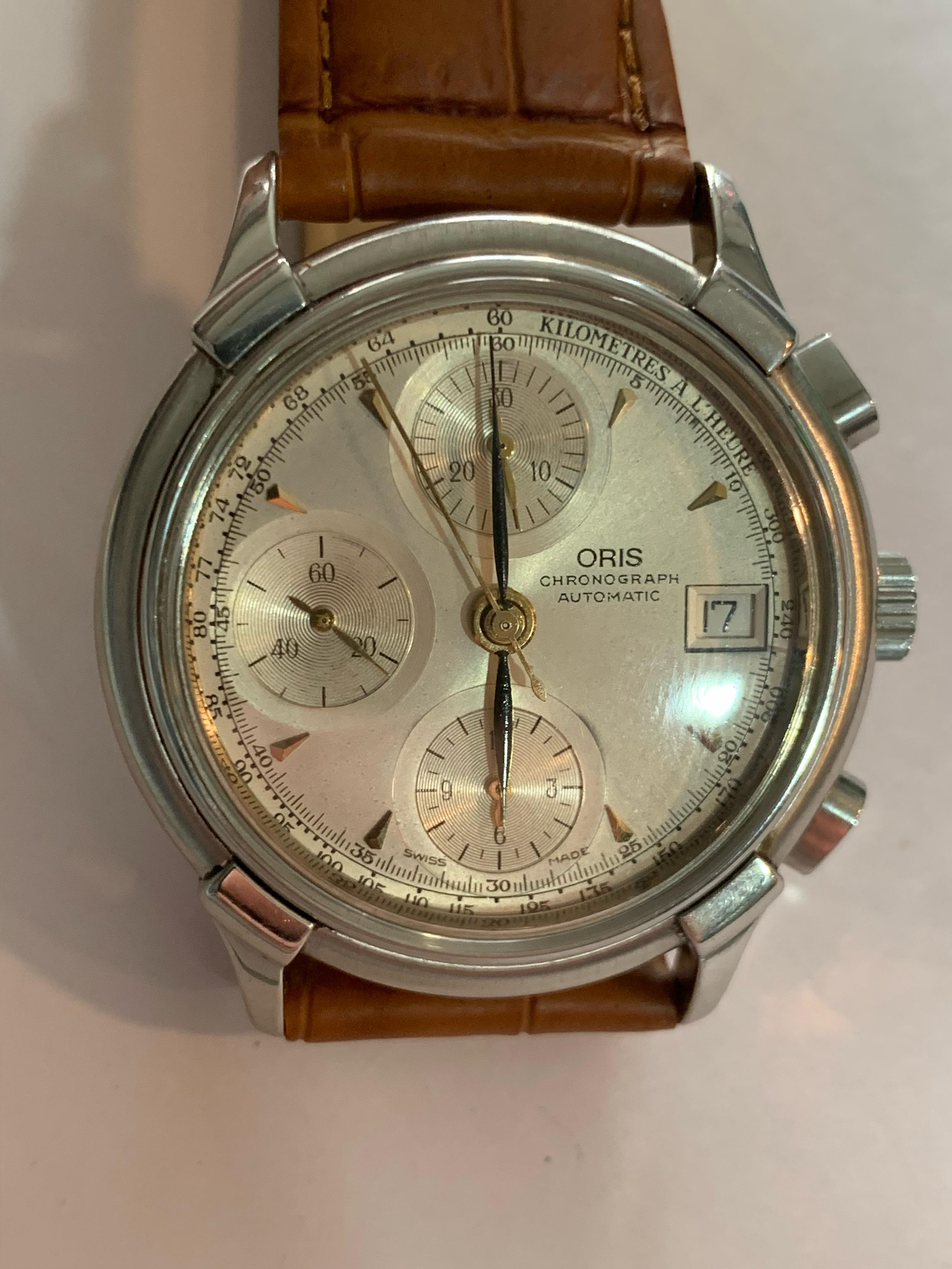 Oris Pilot Chronograph Ref 7397. Case 37mm. Quickset Date. Cal 8750. Yers 1980.