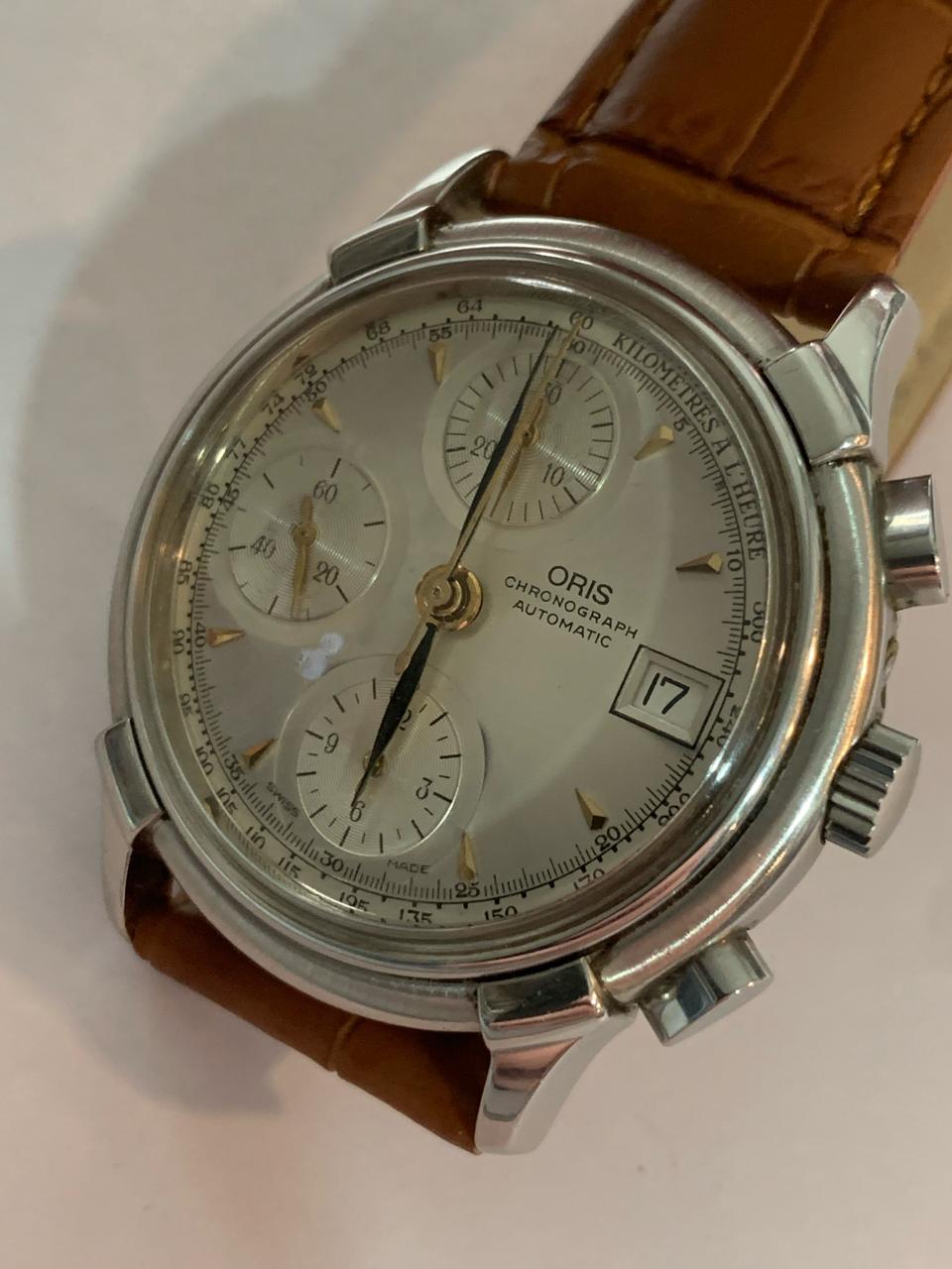 Oris Pilot Chronograph Ref 7397. Case 37mm. Quickset Date. Cal 8750. Yers 1980.